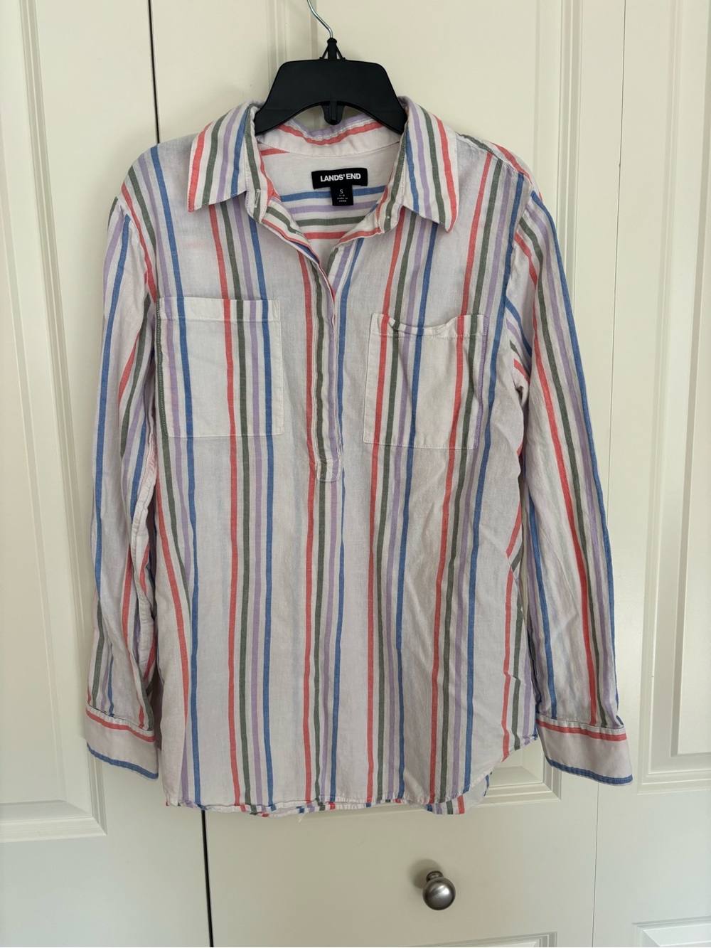 Women’s Lands' End Striped Button-Down Blouse linen blend sz small